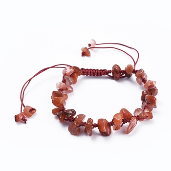 Adjustable Natural Carnelian Chip Beads Braided Bead Bracelets, with Nylon Thread, 1-7/8 inch(4.8cm)