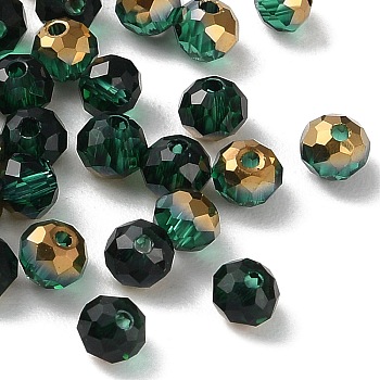 Transparent Electroplate Glass Beads, Half Golden Plated, Faceted, Rondelle, Green, 4.3x3.7mm, Hole: 1mm, 500pcs/bag