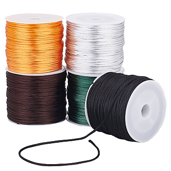 Elite 5 Rolls 5 Colors Nylon Cord, Satin Rattail Cord, for Beading Jewelry Making, Chinese Knotting, Mixed Color, 1mm, about 32.8 yards(30m)/roll, 1 roll/color