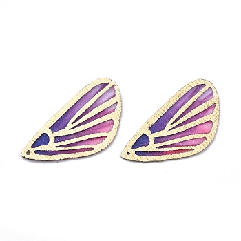 Fashion DIY Earrings Jewelry Accessories, Imitation Metal Cloth Pendants, Wing, Purple, 30x18x0.6mm, Hole: 0.8mm