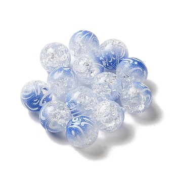 Duotone Spray Painted Crackle Acrylic Beads, Round, Royal Blue, 10mm, Hole: 1.8mm, about 850pcs/500g