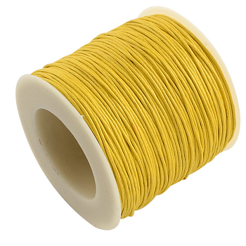 Waxed Cotton Thread Cords, Yellow, 1mm, about 100yards/roll