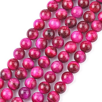 Natural Rose Tiger Eye Beads Strands, Dyed & Heated, Round, Medium Violet Red, 8mm, Hole: 1mm