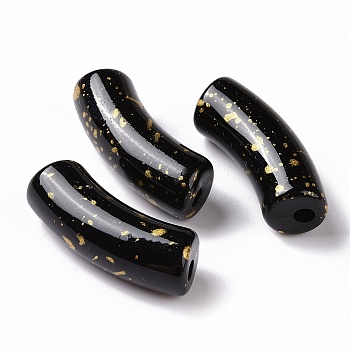 Opaque Acrylic Beads, with Glitter Powder, Curved Tube, Black, 34.5x13.5x11.5mm, Hole: 3.1mm