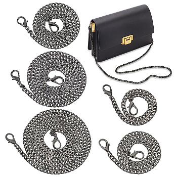 WADORN 5Pcs 5 Style Purse Chains, Iron Curb Chain Bag Straps, with Alloy Lobster Clasp, Gunmetal, 29.7~120cm, 1pc/style
