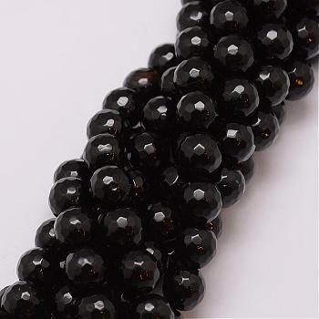 Natural Agate Bead Strands, Dyed, Faceted, Round, Black, 10mm, Hole: 1.5mm, about 38pcs/strand, 14 inch