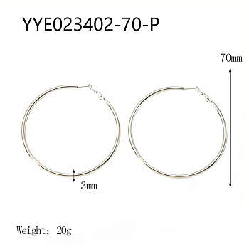 Stylish Stainless Steel Big Hoop Earrings, Silver, 70x3mm