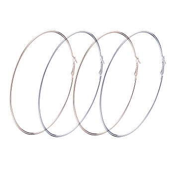 Brass Large Hoop Earring Finding, Platinum, 92x90x1.5mm, Pin: 0.8mm, 2pairs