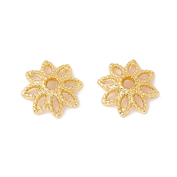 Multi-Petal Brass Bead Caps, Cadmium Free & Lead Free & Nickle Free, Flower, Real 18K Gold Plated, 10x3mm, Hole: 1.5mm