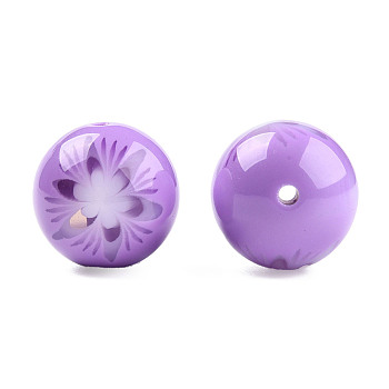 Flower Opaque Resin Beads, Round, Medium Orchid, 20x19mm, Hole: 2mm