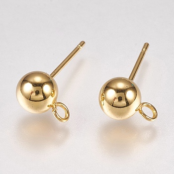 202 Stainless Steel Stud Earring Findings, with 304 Stainless Steel Pins and Loop, Golden, 2mm, Pin: 0.8mm