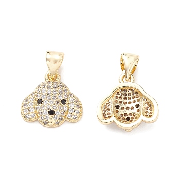 Brass Micro Pave Cubic Zirconia Charms, Dog Head Charm, Real 18K Gold Plated, 12.5x13x3mm, Hole: 4.4x3.3mm
