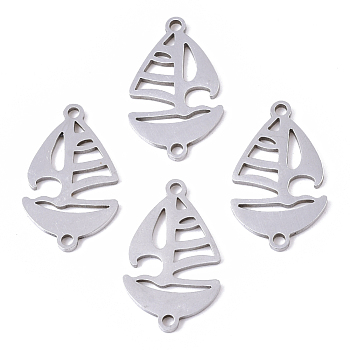 201 Stainless Steel Links connectors, Laser Cut, Sailboat, Stainless Steel Color, 19.5x12x1mm, Hole: 1.4mm