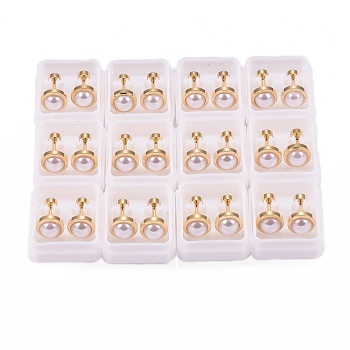 304 Stainless Steel Earlobe Plugs, Screw Back Earrings, with Plastic Imitation Pearl, Flat Round, Golden, Thistle, 13mm, Pin: 1mm