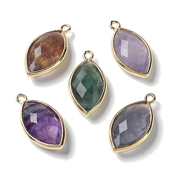 Natural Fluorite Pendants, with Platinum Brass Edge, Faceted, Horse Eye, 22x12x5.5mm, Hole: 1.8mm