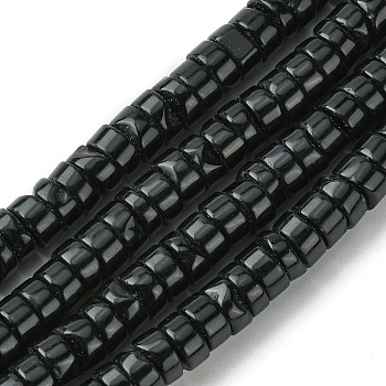 Natural Black Onyx Beads Strands, Dyed & Heated, Flat Round/Disc, Heishi Beads, 6x3~4.5mm, Hole: 1mm, about 131pcs/strand, 15.59''(39.6cm)