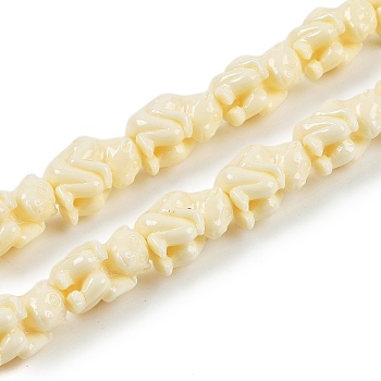 Synthetic Coral Carved Beads Strands, Dyed, Monkey, Lemon Chiffon, 16.5x10x13mm, Hole: 1.4mm, about 25pcs/strand, 16.14 inch(41cm)