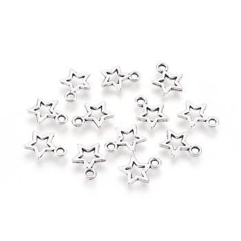Tibetan Silver Pendants, Lead Free, Nickel Free and Cadmium Free, Star, Antique Silver, 10mm wide, 12mm long, hole: 2mm