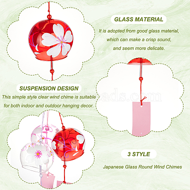 3Pcs 3 Colors Japanese Sakura Glass Wind Chimes(HJEW-BC0001-51)-4