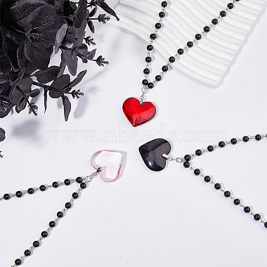 3Pcs 3 Colors Glass Heart Pendant Necklaces Set with Plastic Beaded Chains(NJEW-FI0001-40)-4