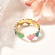 201 Stainless Steel Enamel Open Cuff Ring for Women(RJEW-A053-04G-02)-2