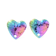 Ion Plating(IP) 304 Stainless Steel Stud Earring Finding, with Ear Nuts, Heart, Rainbow Color, 11.3x12mm, Hole: 1.5mm, Pin: 0.8mm(EJEW-I285-11MC)