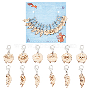 12Pcs 12 Style Cat & Sheep Wood Pendant Stitch Markers, Zinc Alloy Crochet Lobster Clasp Charms, Wheat, 2.6~3.2cm, 1pc/style(HJEW-AB00655)