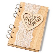 Wooden Wedding Guestbooks Notepad, for Wedding Decoration, Heart with Word Mr & Mrs, BurlyWood, 176x106x11.5mm(AJEW-H114-01)