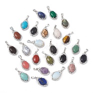 Natural & Synthetic Mixed Gemstone Pendants, Teardrop Charms, with Platinum Tone Brass Crystal Rhinestone Findings, 30.5x18x9.5mm, Hole: 4.8x7.5mm(G-P492-03P)