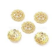 Rack Plating Brass Beads Caps, with Clear Cubic Zirconia, Long-Lasting Plated, Lead Free & Cadmium Free, Flower, Real 18K Gold Plated, 10x10x3.5mm, Hole: 1.5mm(KK-B088-03C-G)