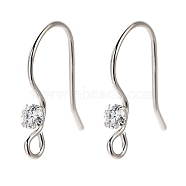 Anti-Tarnish Rhomdium Plated 925 Sterling Silver Micro Pave Single Cubic Zirconia Ear Wire, Platinum, 15mm, Hole: 1.5mm, Pin: 22 Gauge(0.6mm)(STER-NH0001-66P)