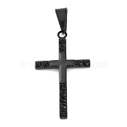 304 Stainless Steel Pendants, Cross Charm, with Rhinestone, PVD Vacuum Plating, Black, 37.5x22x2.5mm, Hole: 9x4.5mm(STAS-G346-32B-01)