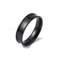 201 Stainless Steel Grooved Finger Ring Settings, Ring Core Blank, for Inlay Ring Jewelry Making, Electrophoresis Black, US Size 12 3/4(22mm)(STAS-WH0027-27G-EB)