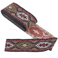 Ethnic Style Polyester Embroidery Ribbons, Hexagon Jacquard Ribbon, Clothes Accessories, Camel, 2 inch(50mm)(OCOR-WH0078-103)