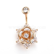 Piercing Jewelry, Brass Cubic Zirciona Navel Ring, Belly Rings, with 304 Stainless Steel Bar, Rose, Golden, 27x14mm, Bar: 15 Gauge(1.5mm), Bar Length: 3/8"(10mm)(AJEW-EE0006-94G)