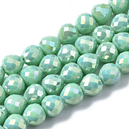 Electroplate Glass Beads Strands, AB Color Plated, Faceted, Teardrop, Medium Aquamarine, 8mm, Hole: 1.6mm, about 69~70pcs/strand, 20.79~22.05 inch(52.8cm~56cm)(EGLA-Q125-007F)
