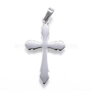 304 Stainless Steel Pendants with 201 Stainless Steel Clasp, Cross, Stainless Steel Color, 36.5x22x1mm, Hole: 4x8mm(STAS-G171-02P)
