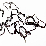 Brass Earring Hooks, Cadmium Free & Nickel Free & Lead Free, with Beads, Gunmetal, 15mm, Hole: 2mm, Pin: 0.7mm(KK-Q365-B-NR)