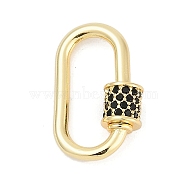 Oval Brass Micro Pave Cubic Zirconia Screw Carabiner Clasps, Long-Lasting, Rack Plating, Lead Free & Cadmium Free, Wine Glass, Black, 19.5x12x5mm(KK-G522-47G-02)