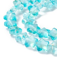 Transparent Glass Beads Strand, with Glitter Powder, Star, Cyan, 7.5~8x8.3x4mm, Hole: 0.7~1mm, about 50pcs/strand, 14.72~14.92 inch(37.4~37.9cm)(GLAA-F112-04E)