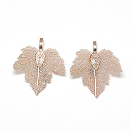Iron Pendants, Electroplate Natural Leaf, Grape Leaf, Rose Gold Plated, 35x27x1.5mm, Hole: 3x5.5mm(X-IFIN-T006-17RG)