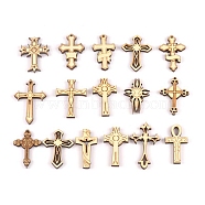 Wood Pendants, Wood Embellishments, Religion, Cross, Mixed Color, 45x25x2.5mm, Hole: 1.6~1.8mm, about 100pcs/bag(WOOD-CJC0004-003)