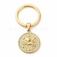 304 Stainless Steel Pendants Keychain, with 304 Stainless Steel Split Key Rings, Flat Round with Twelve Constellations, Leo, 6.2cm(KEYC-JKC00314-04)