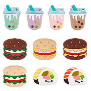 12pcs 10 Style Hamburger/Sushi/Drink Food Grade Eco-Friendly Silicone Beads, Chewing Beads For Teethers, DIY Nursing Necklaces Making, Mixed Color, 29~34x23~31.5x8.5~11.5mm, Hole: 2.7~2.8mm, 12pcs(SIL-OC0001-15)