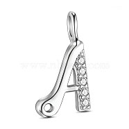 SHEGRACE 925 Sterling Silver Charms, with Grade AAA Cubic Zirconia, For Bracelet Making, Letter A, Clear, Silver, 10x7.5mm(JEA001A)