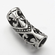 304 Stainless Steel Hollow Tube Beads, Fleur De Lis, Antique Silver, 35.5x12.5mm, Hole: 9mm(STAS-E133-111AS)