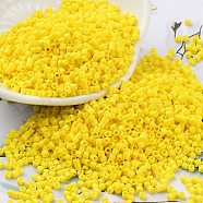 Baking Paint Glass Seed Beads, Cylinder, Yellow, 2x1.5mm, Hole: 1mm, about 5599pcs/50g(X-SEED-S042-05B-81)