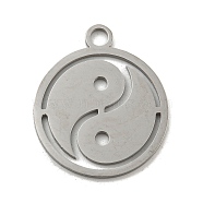 304 Stainless Steel Pendants, Laser Cut, Stainless Steel Color, Flat Round Charm, Yin-yang, 24.5x21x1mm, Hole: 3mm(STAS-B056-26P-07)