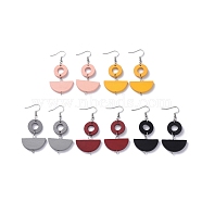 Painted Wood Dangle Earrings, with Stainless Steel Hoop, Ring and Half Round, Mixed Color, 64.6mm, Pin: 0.7mm(EJEW-JE03904)