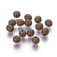 Tibetan Style Alloy Beehive Beads, Grooved Beads, Cadmium Free & Nickel Free & Lead Free, Round, Antique Bronze, 6mm(PALLOY-6662-AB-NR)